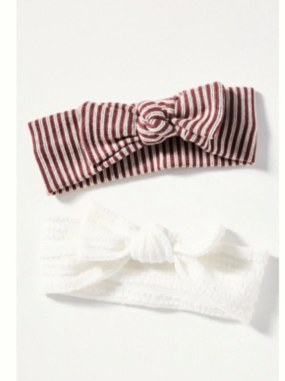 Striped Burgundy and White Knot Headband Set